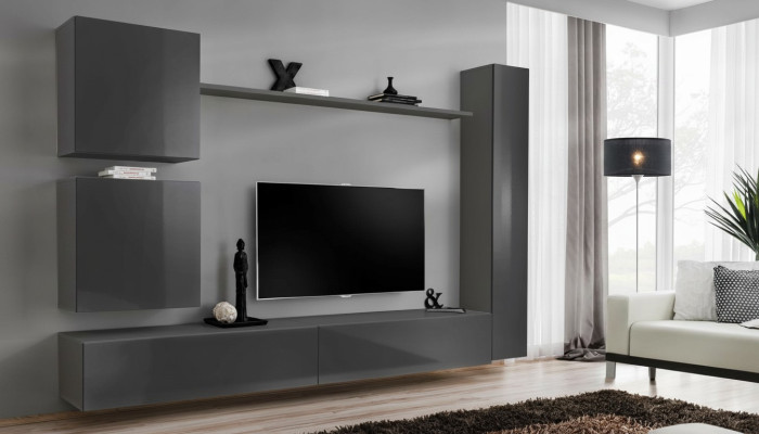 Mobiletto da parete di design in grigio, arredamento di lusso, mobili in legno moderni.