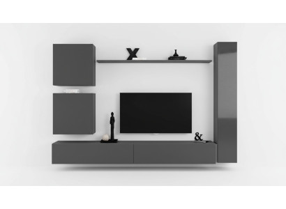 Mobiletto da parete di design in grigio, arredamento di lusso, mobili in legno moderni.
