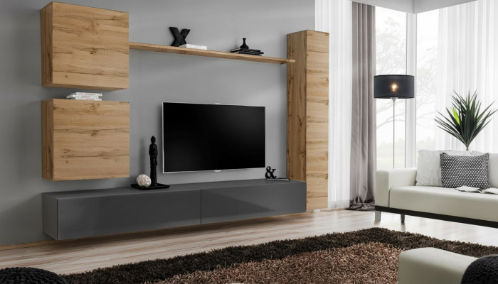 Arredatore di interni Designer Braun 3x Armadio a parete Set di mobili in legno di lusso Stand TV