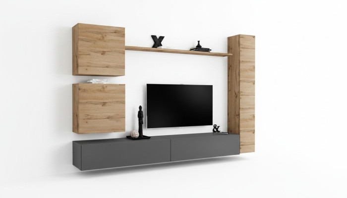 Arredatore di interni Designer Braun 3x Armadio a parete Set di mobili in legno di lusso Stand TV
