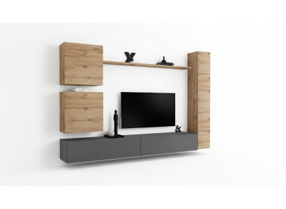 Arredatore di interni Designer Braun 3x Armadio a parete Set di mobili in legno di lusso Stand TV