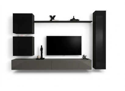 Mobile soggiorno con armadio a muro, set di design a parete 6 pezzi con mensola e buffet.
