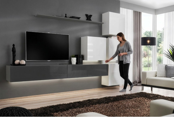 Grigio mensola da parete con supporto TV di lusso completo stile moderno soggiorno nuovo arredamento