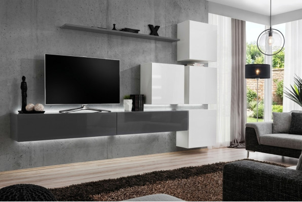 Grigio mensola da parete con supporto TV di lusso completo stile moderno soggiorno nuovo arredamento