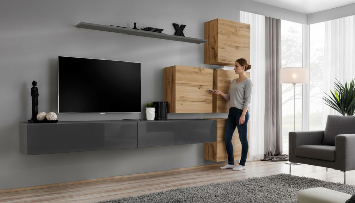 Grigio supporto TV mensola da parete lusso arredamento parete moderno completo credenza.