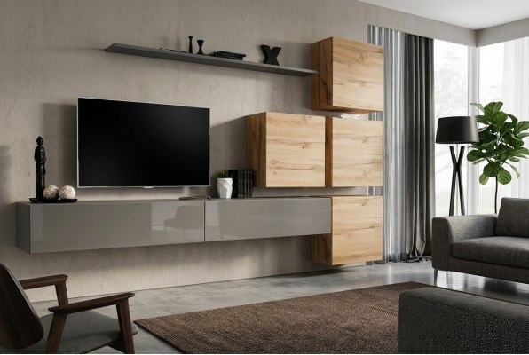 Grigio supporto TV mensola da parete lusso arredamento parete moderno completo credenza.