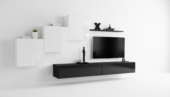 Mobile TV nero completo mensola TV mensola a parete armadio a muro design di lusso