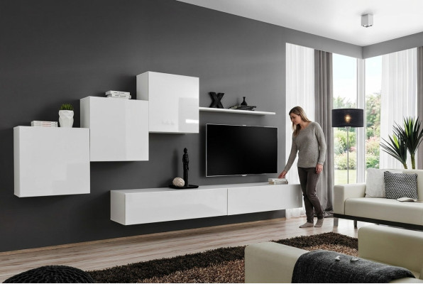Mobile porta TV Bianco, credenza, scaffali per il soggiorno moderni in legno nuovo.