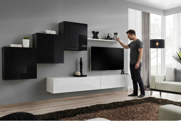 Soggiorno completo di design 3x armadi sospesi Bianco Sideboard 6 pezzi Sistema da parete Nuovo