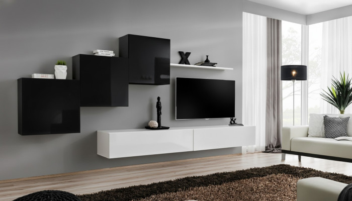 Soggiorno completo di design 3x armadi sospesi Bianco Sideboard 6 pezzi Sistema da parete Nuovo