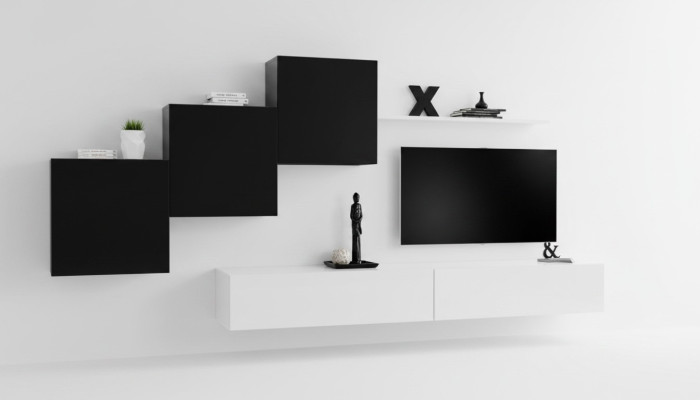 Soggiorno completo di design 3x armadi sospesi Bianco Sideboard 6 pezzi Sistema da parete Nuovo