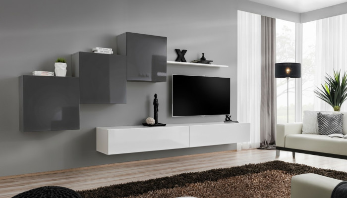 Soggiorno di lusso, parete attrezzata TV, supporto, arredamento, design moderno di mensola da parete.