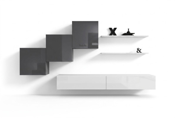 Soggiorno di lusso, parete attrezzata TV, supporto, arredamento, design moderno di mensola da parete.