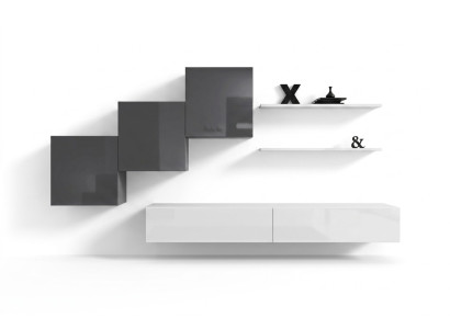 Soggiorno di lusso, parete attrezzata TV, supporto, arredamento, design moderno di mensola da parete.