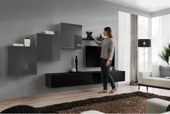 Mobile porta TV nero moderno con soggiorno e mobili da soggiorno nuovi