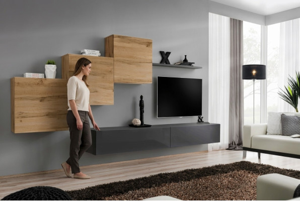 Mobili da soggiorno di design Scaffale grigio per TV Supporto TV moderno Mensola a parete