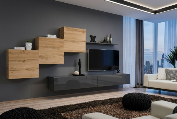Mobili da soggiorno di design Scaffale grigio per TV Supporto TV moderno Mensola a parete