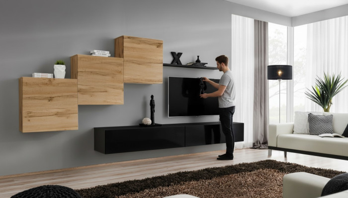 Arredamento completo per parete moderno, set di designer con mensola a parete e credenza
