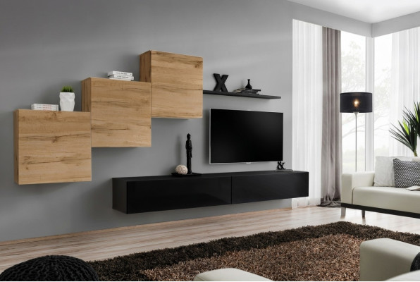 Arredamento completo per parete moderno, set di designer con mensola a parete e credenza