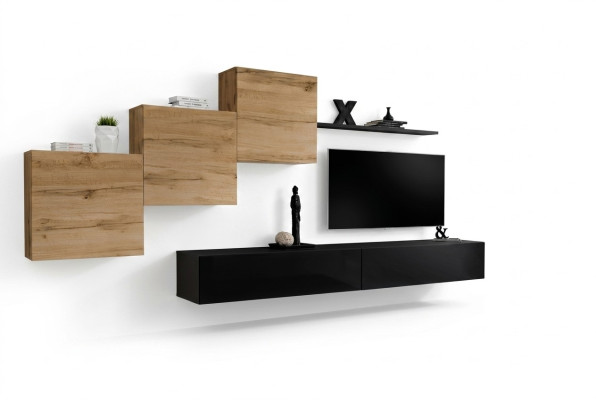 Arredamento completo per parete moderno, set di designer con mensola a parete e credenza