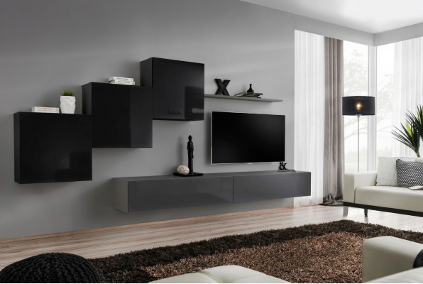 Set soggiorno scaffale da parete porta TV grigio soggiorno lusso design armadio 6 pezzi nuovo.