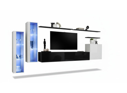 Soggiorno Nero Set Armadio a Muro Vetrina Lusso Parete Attrezzata Supporto TV Design Nuovo