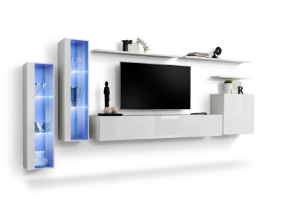 Bianco arredamento completo per soggiorno con supporto TV, design di lusso per soggiorno, armadio a parete.