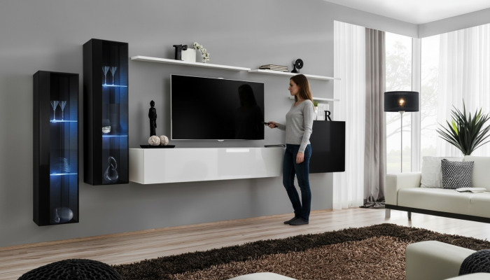 Design Armadio a parete bianca Mensola a parete Stand TV di lusso Vetrina soggiorno Nuovo