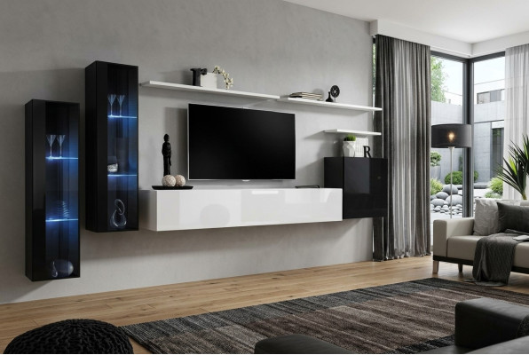 Design Armadio a parete bianca Mensola a parete Stand TV di lusso Vetrina soggiorno Nuovo