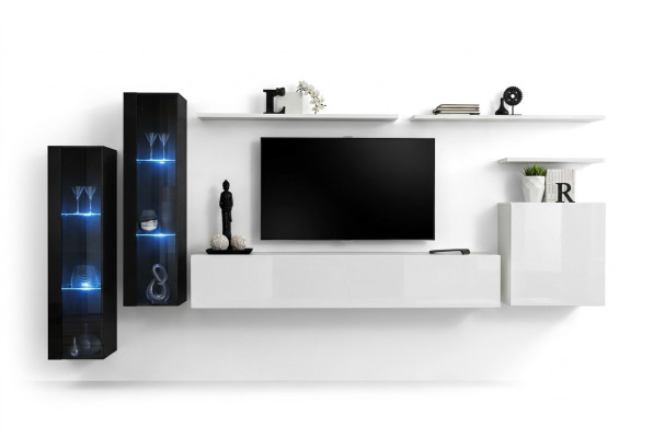Design Armadio a parete bianca Mensola a parete Stand TV di lusso Vetrina soggiorno Nuovo