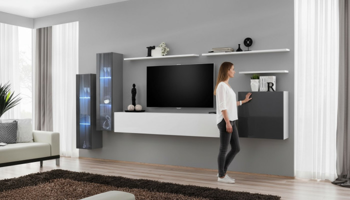 Mobile porta TV design di lusso completo con scaffale a parete e armadio da parete.
