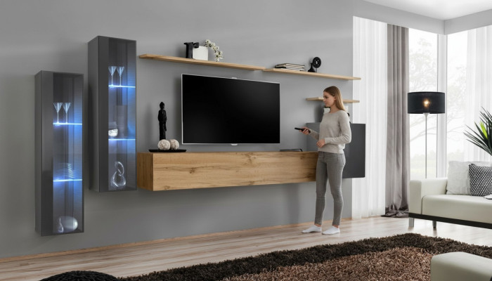 Set soggiorno parete attrezzata marrone lusso armadio a muro supporto TV credenza completa.