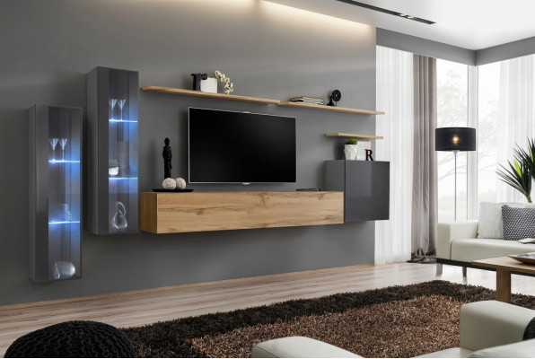 Set soggiorno parete attrezzata marrone lusso armadio a muro supporto TV credenza completa.