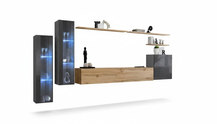 Set soggiorno parete attrezzata marrone lusso armadio a muro supporto TV credenza completa.
