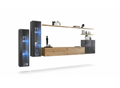 Set soggiorno parete attrezzata marrone lusso armadio a muro supporto TV credenza completa.