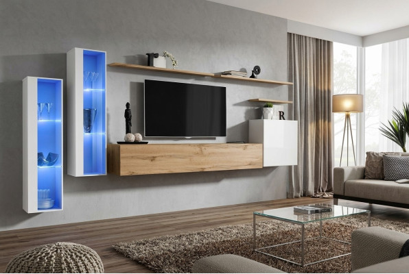 Moderno mobile soggiorno di lusso in legno con mensole a muro Mobili da soggiorno di design.