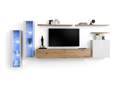 Moderno mobile soggiorno di lusso in legno con mensole a muro Mobili da soggiorno di design.