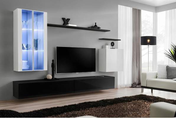 Soggiorno Nero Supporto TV Designer Completo Set Scaffale a Parete Moderno Nuovo Mobili