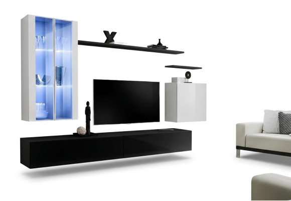 Soggiorno Nero Supporto TV Designer Completo Set Scaffale a Parete Moderno Nuovo Mobili