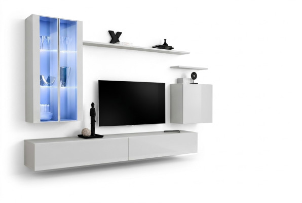Mobile porta TV moderno, stile soggiorno, mobili design, 7 pezzi, 2 pensili.