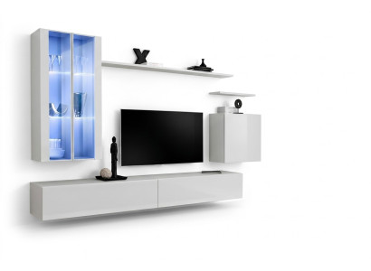 Mobile porta TV moderno, stile soggiorno, mobili design, 7 pezzi, 2 pensili.
