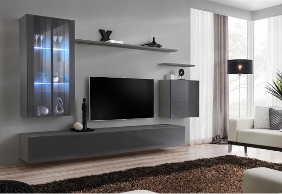 Mobili grigi per soggiorno, parete attrezzata, mobile in legno, mobile di lusso, nuovo.