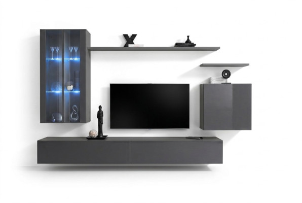 Mobili grigi per soggiorno, parete attrezzata, mobile in legno, mobile di lusso, nuovo.