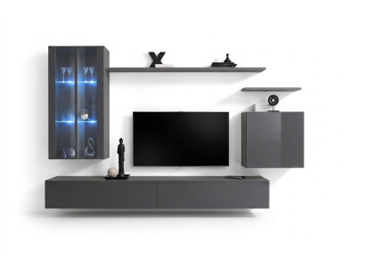 Mobili grigi per soggiorno, parete attrezzata, mobile in legno, mobile di lusso, nuovo.