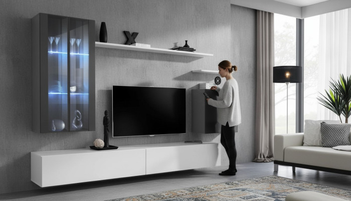 Ripiani a muro completi Mobili per il soggiorno 3x armadio a muro Mobile TV di lusso Sideboard