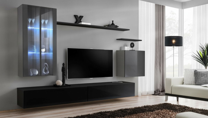 Set di mobili per TV 7 pezzi. Parete attrezzata, mobile TV, vetrina, mobile sospeso. Design nuovo.