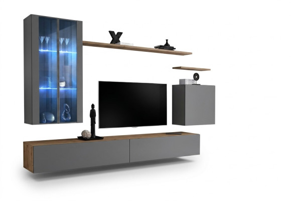 Set di mobili per TV 7 pezzi. Parete attrezzata, mobile TV, vetrina, mobile sospeso. Design nuovo.