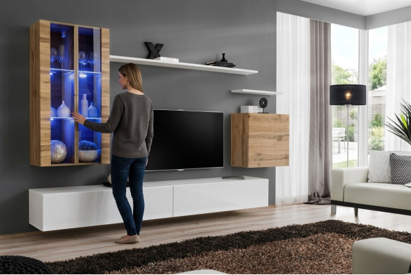 Bianco nuovo parete attrezzata TV cabinet armadietto in legno stile di lusso moderno.