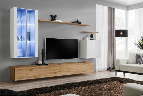 Mobili in legno, mobile TV, armadio a muro, arredamento soggiorno, set completo stile designer.