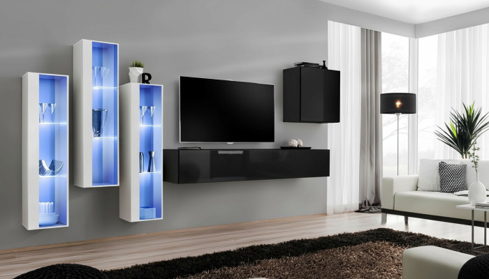 Mobile TV nero set parete 5 pezzi mobile TV in legno design nuovo